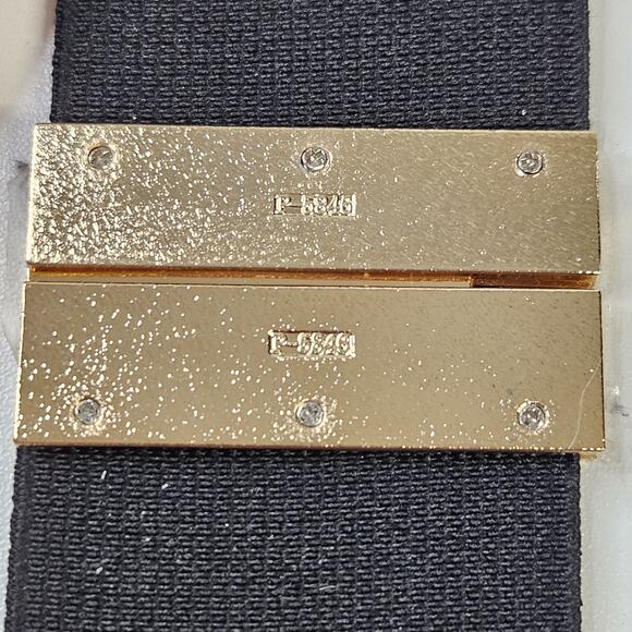 Women's Black Belt Elastic Stretch Belt w Gold Buckle Cinch Stretch Waistband - Picture 6 of 6